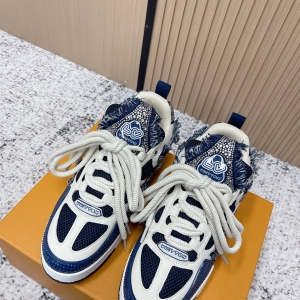 LV Trainer Sneakers, White/Blue Colorway