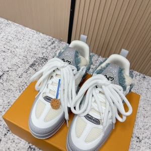 LV Trainer sneakers, white/grey/green color scheme