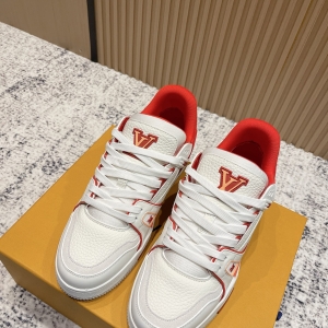 LV Trainer sneakers, white and red colorway
