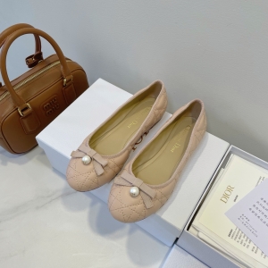 Dior Caro Quilted Pearl Bow Flats