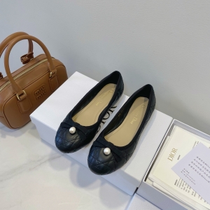 Dior Caro Quilted Pearl Bow Flats