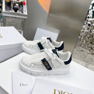 Dior B30 White & Navy Blue Velcro Platform Sneakers