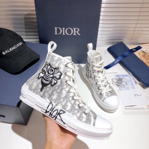 Dior B23 Oblique Transparent High-Top Sneakers with Skull Embroidery