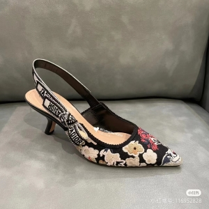 Dior J'Adior Floral Embroidery Satin Kitten-Heel Slingback Pumps