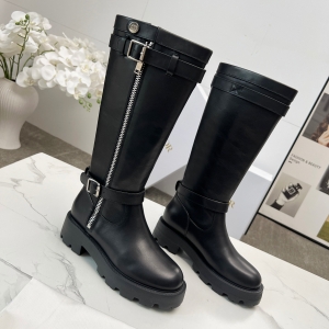 Dior Quilted Black Diamond-Pattern Chunky Heel Knee-High Boots