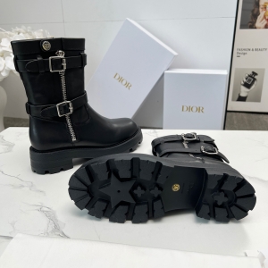 Dior Biker Black Double Buckle Chunky Sole Boots
