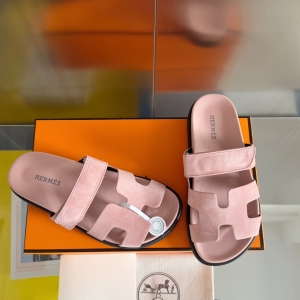 Hermes Chypre series, vintage-style slippers, H-shaped slippers, Velcro sandals.