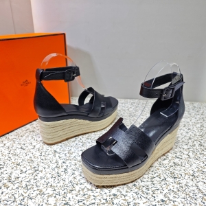 Hermès Espadrille series espadrille wedge sandals (black)