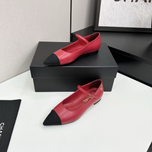 Chanel-style red and black Mary Jane flats