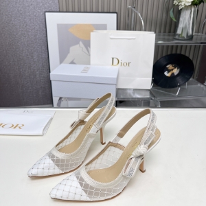 Dior D-Lite White Mesh Quilted Strass Slingback Pumps