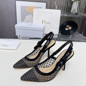 Dior D-Lite Black Mesh Quilted Strass Slingback Pumps