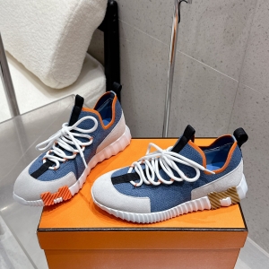 Hermes New Leather Mesh Lace-up White Couple Sneakers