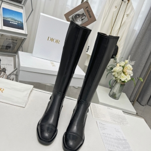 Dior Chez Moi Black Brogue Knee-High Boots