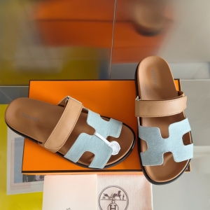 Hermès Chypre collection, retro-style slippers, H-shaped slippers, Velcro sandals.