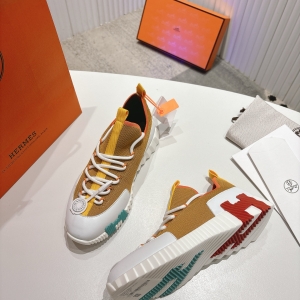 Hermès color-blocked "H" element knitted casual sneakers