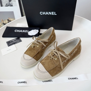 Chanel-style brown and white suede casual shoes