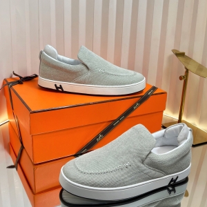 Hermes light gray slip-on casual shoes