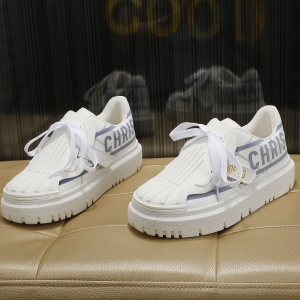 Dior B30 White & Blue Logo-Print Velcro Platform Sneakers
