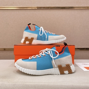 Hermès blue and white color-blocked "H" element knitted sneakers