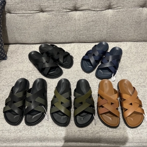 Hermès men's Kazimir slippers, woven trim and calfskin functional sandals